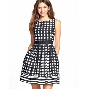 Eliza J Windowpane Print Faille Fit Flare Dress 6